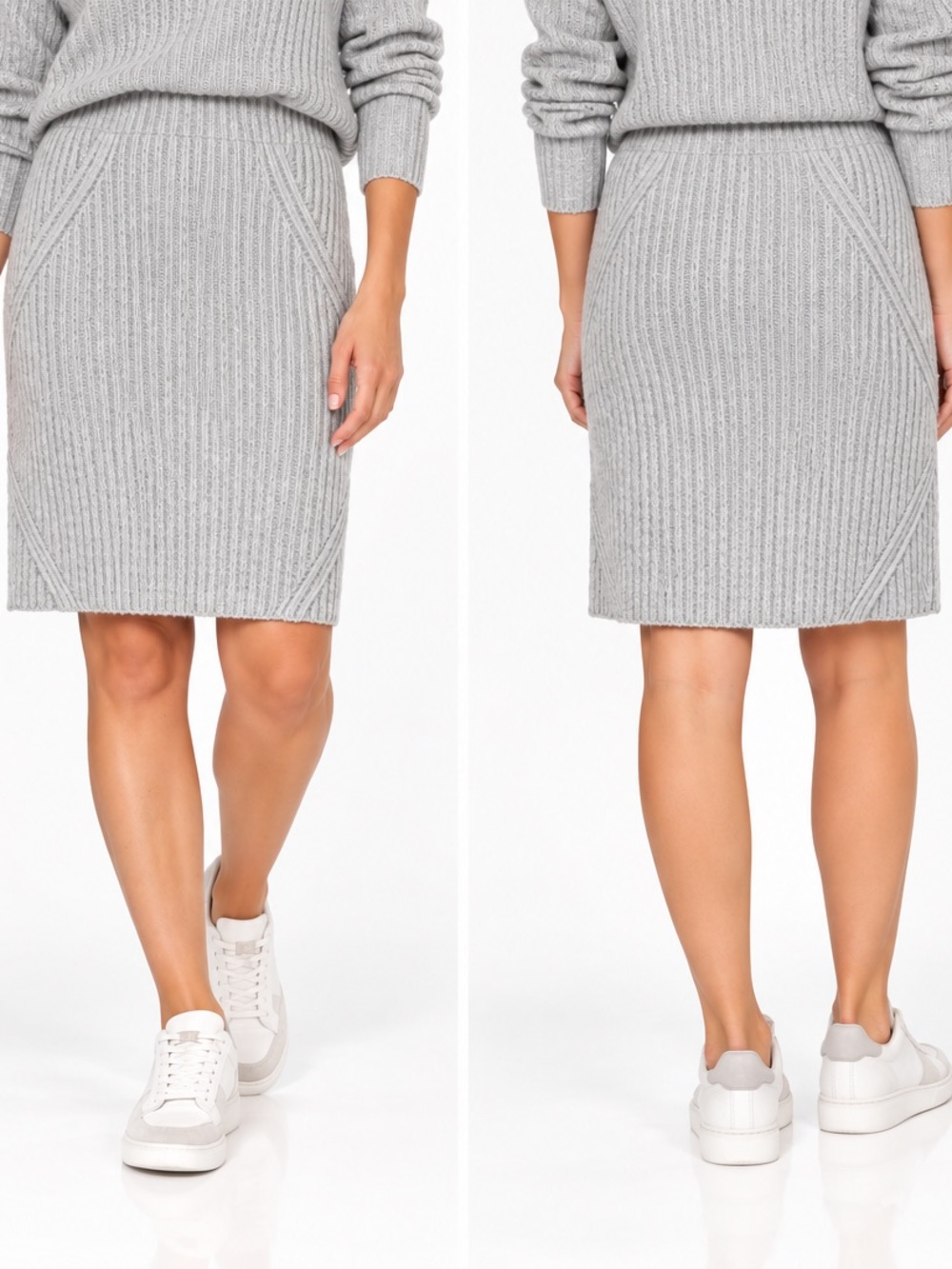 Daily Ritual Ribbed Knit Pencil Skirt Gray Wool Blend Sz Large